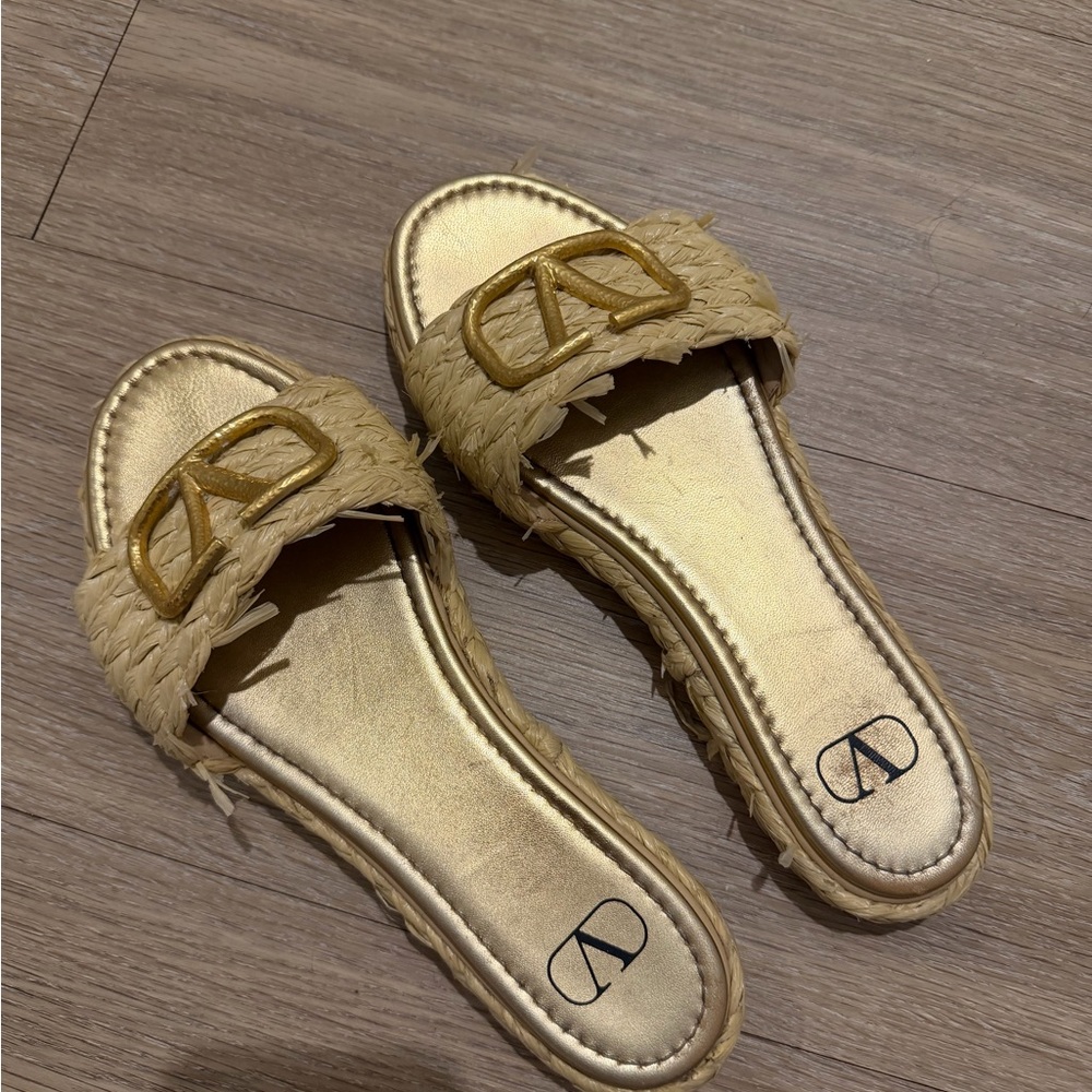 Valentino Women's Gold and Tan Espadrille Sandals - Picture 2 of 3